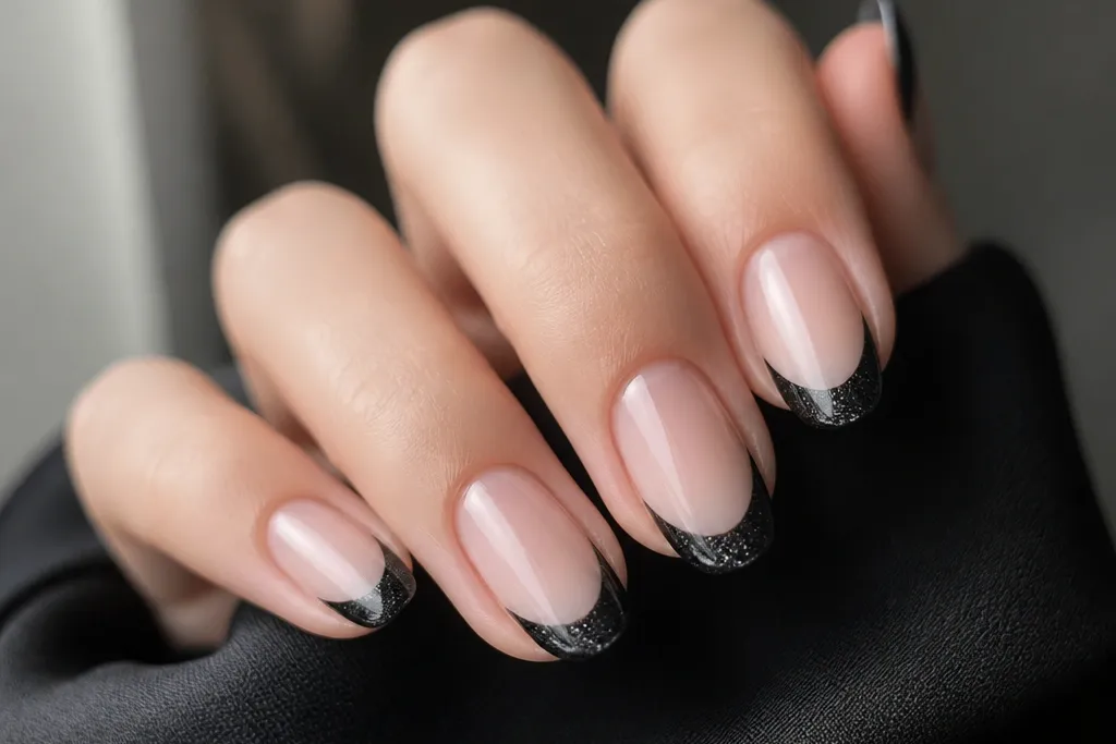 Black Cat Eye French Tip Nails for a Bold Mysterious Look