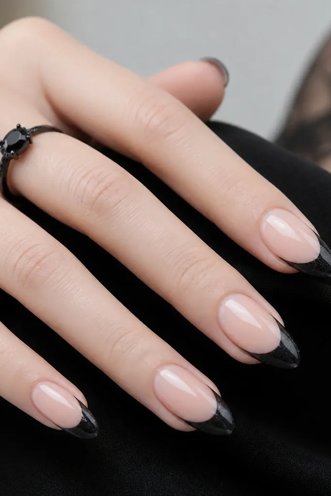 Black Cat Eye French Tip Nails for a Bold Mysterious Look