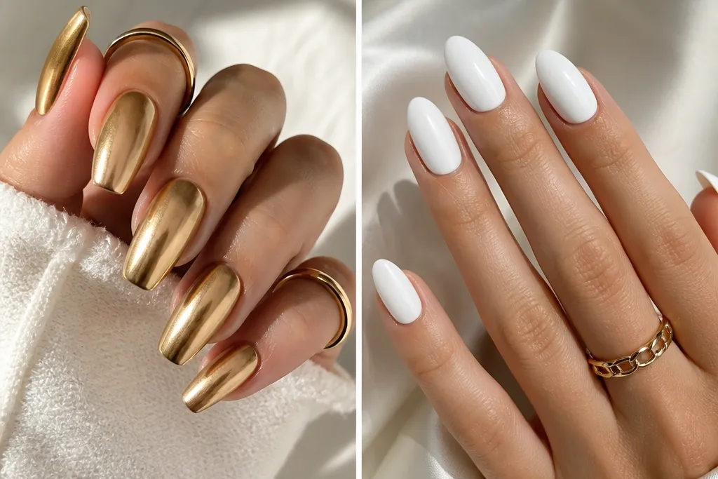Acrylic gold and white nails comparison review