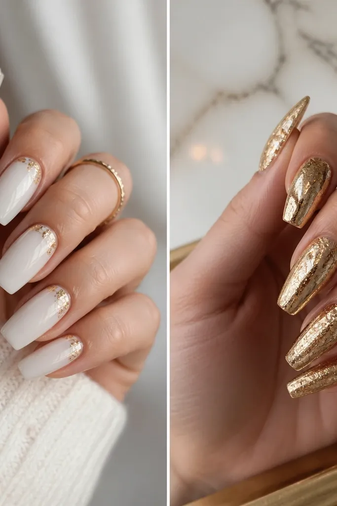 Acrylic gold and white nails comparison review