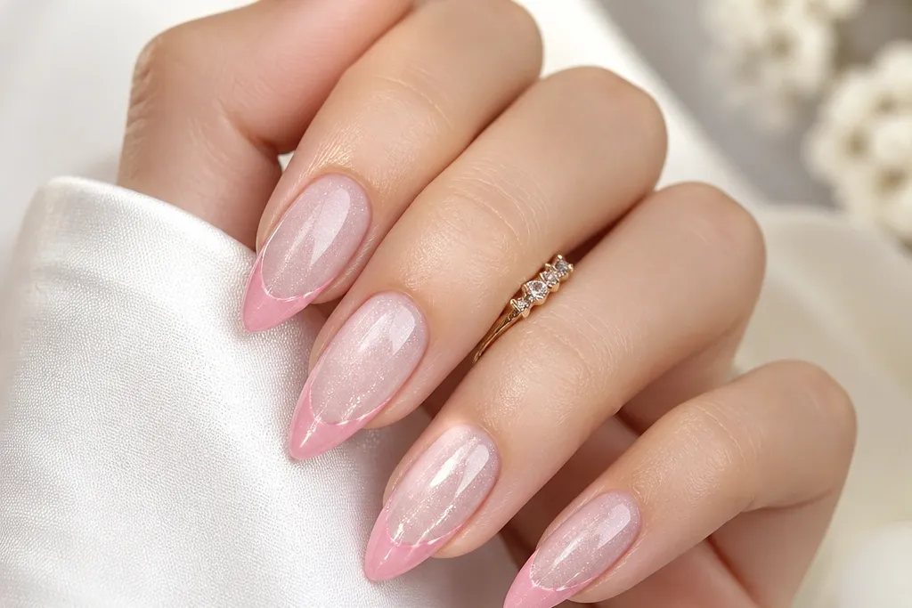 Pink Cat Eye French Tip Nail Designs for a Feminine Look