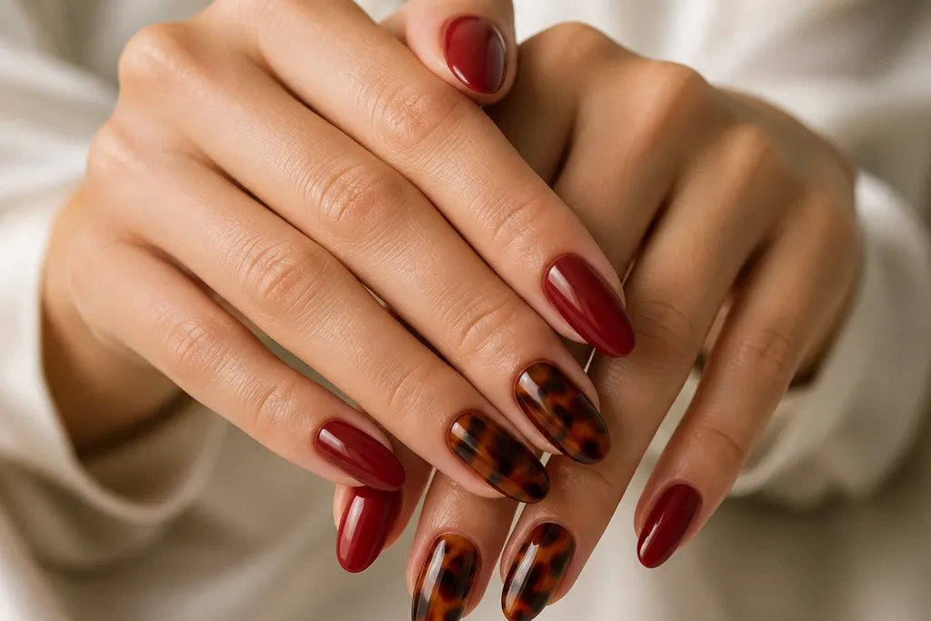 10 Red and Tortoise Shell Nails