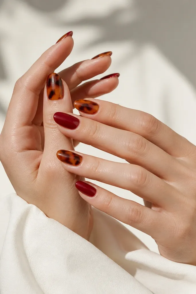 10 Red and Tortoise Shell Nails