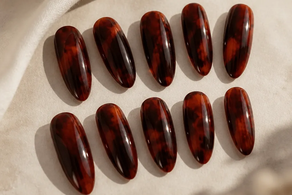 10 Red Tortoise Shell Nails
