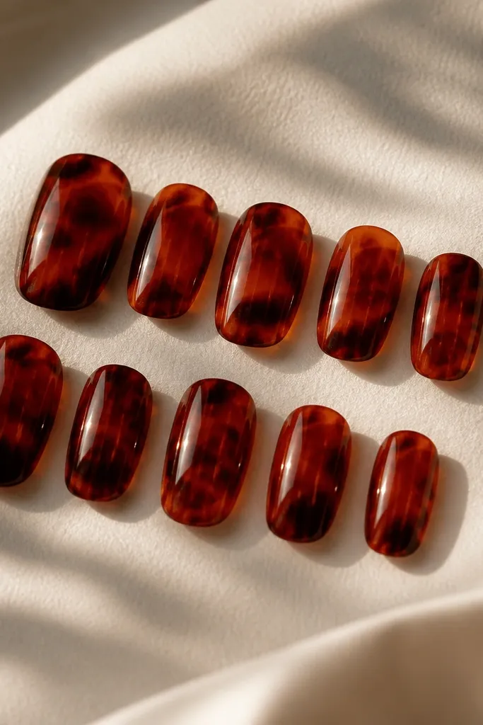 10 Red Tortoise Shell Nails