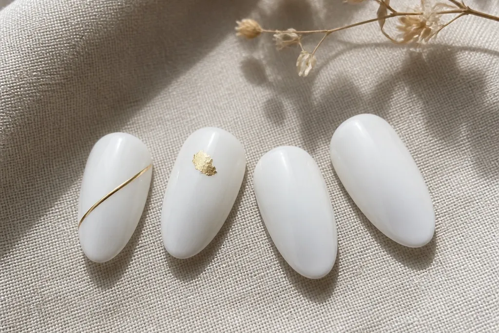 Low maintenance simple white and gold nails
