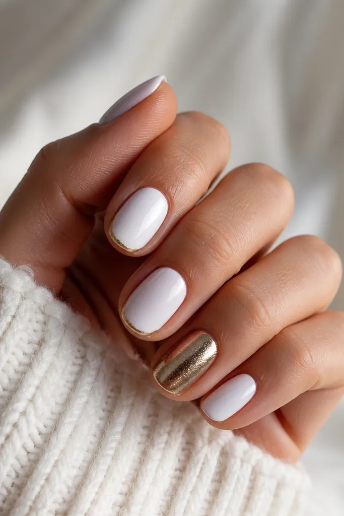 Low maintenance simple white and gold nails