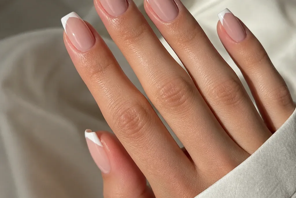 Square Cat Eye French Tip Nails for a Clean Modern Manicure