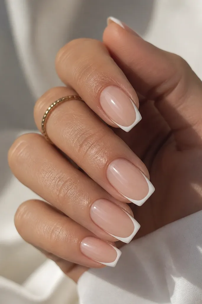 Square Cat Eye French Tip Nails for a Clean Modern Manicure