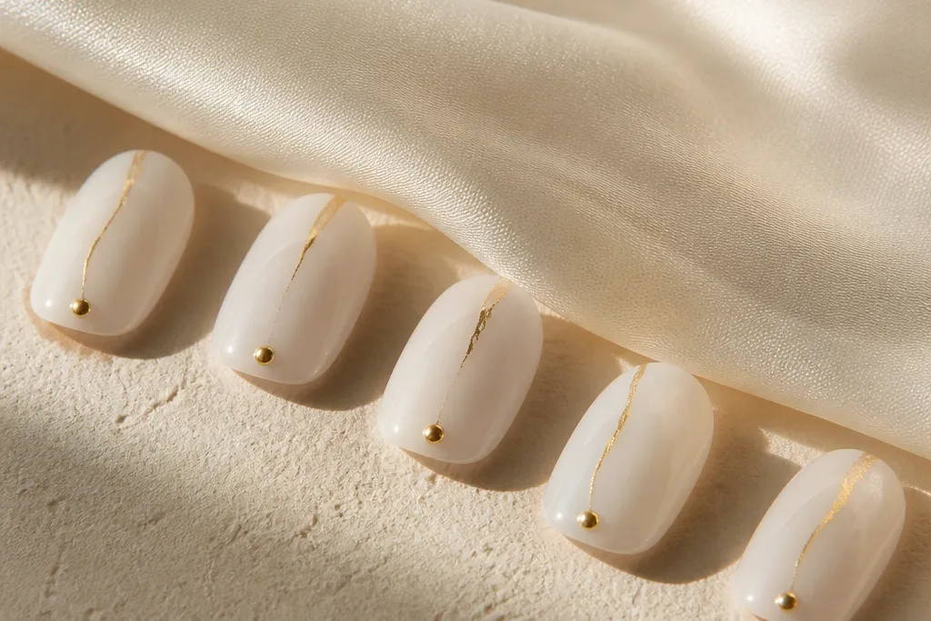 Aesthetic birthday white and gold nails