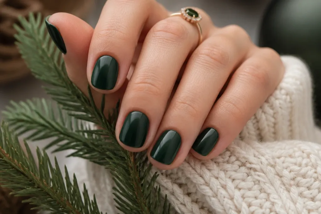 Seasonal evergreen short oval nails