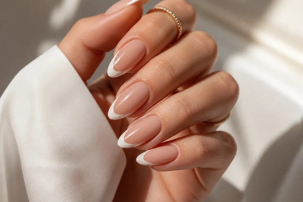 Almond Cat Eye French Tip Nails for an Elegant Manicure