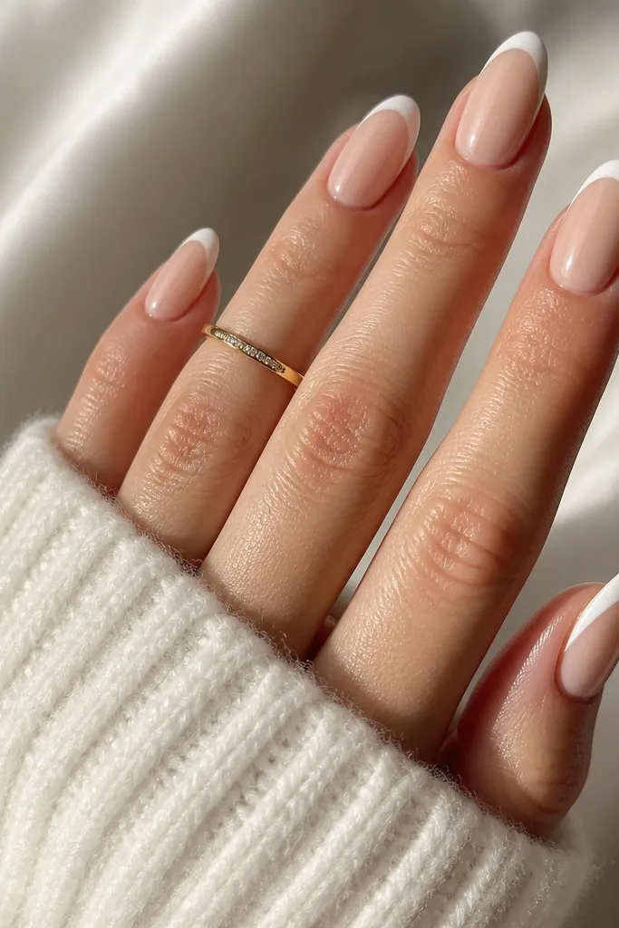 Almond Cat Eye French Tip Nails for an Elegant Manicure