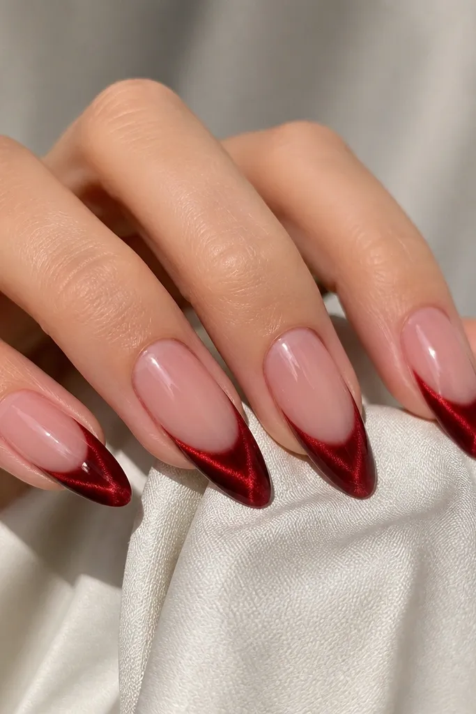15 Red Cat Eye French Tip Nails for a Bold Magnetic Manicure