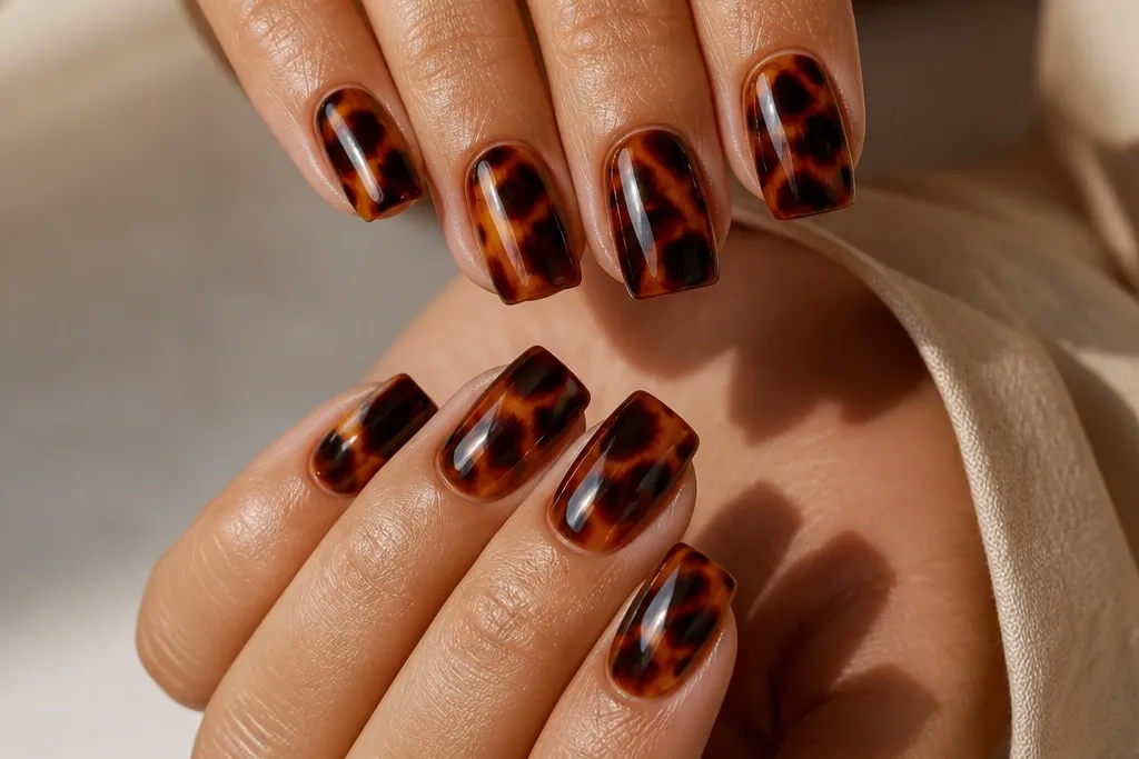 15 Square Tortoise Shell Nails