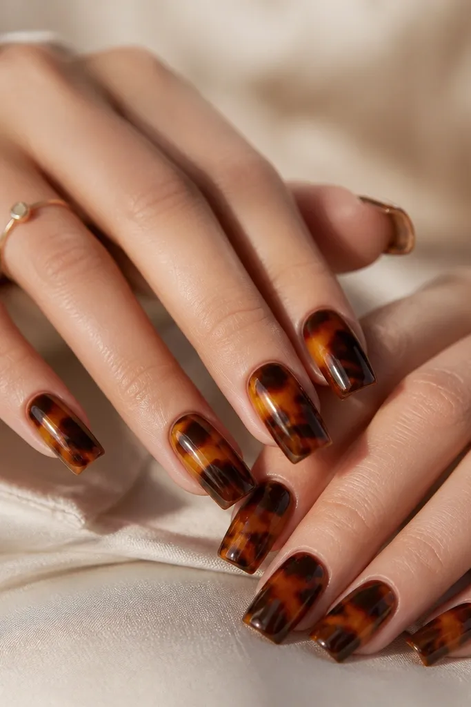 15 Square Tortoise Shell Nails