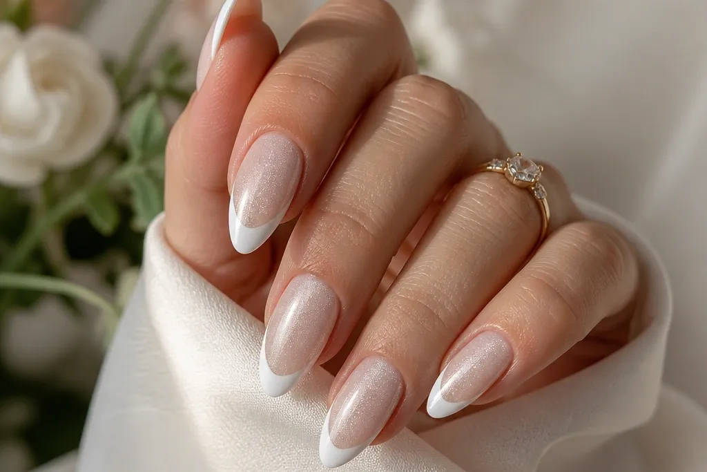 White Cat Eye French Tip Nails for a Clean Luxurious Manicure