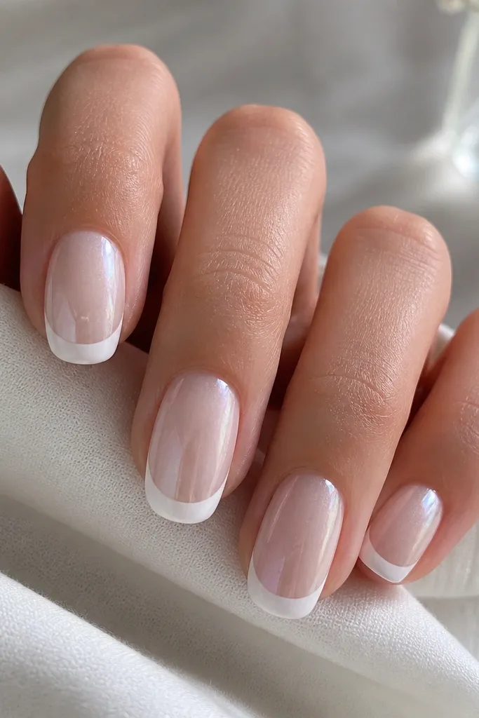 White Cat Eye French Tip Nails for a Clean Luxurious Manicure