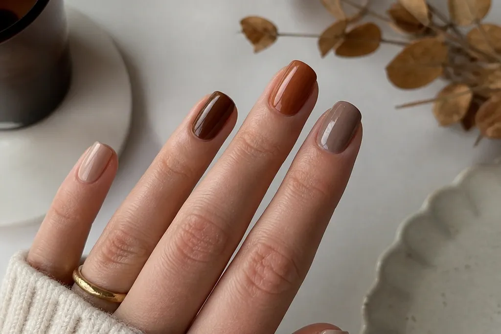 Budget-friendly autumn biab nails inspiration