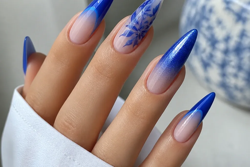 Blue nail extension designs for a cool and stylish manicure