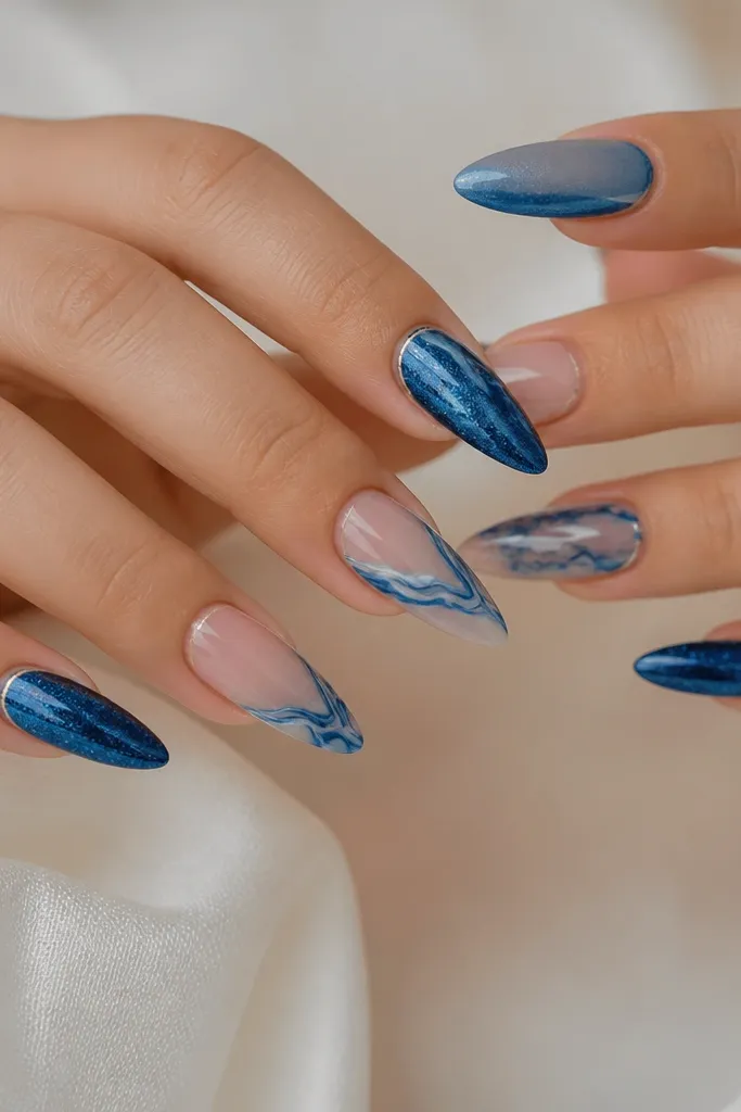 Blue nail extension designs for a cool and stylish manicure
