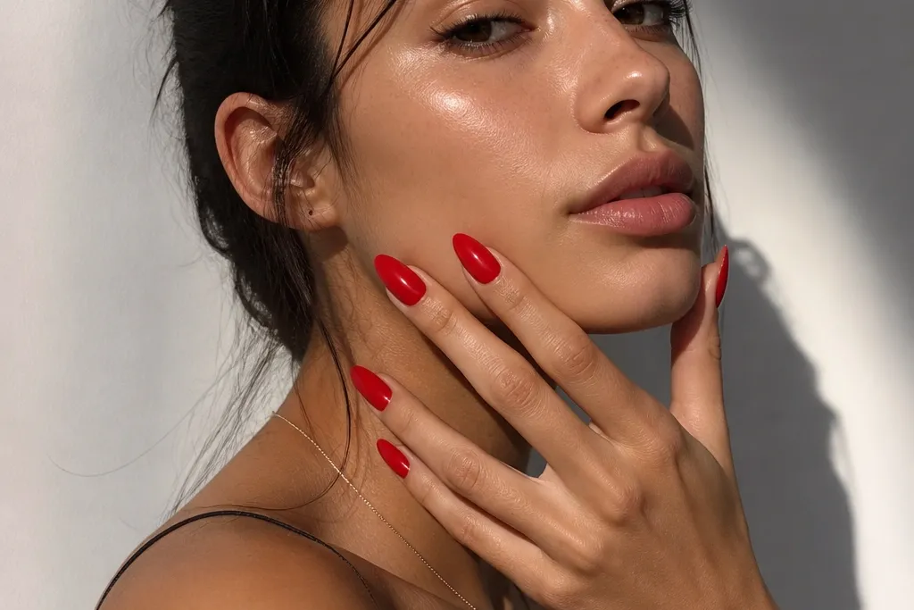Bright red almond nails for a bold vibe