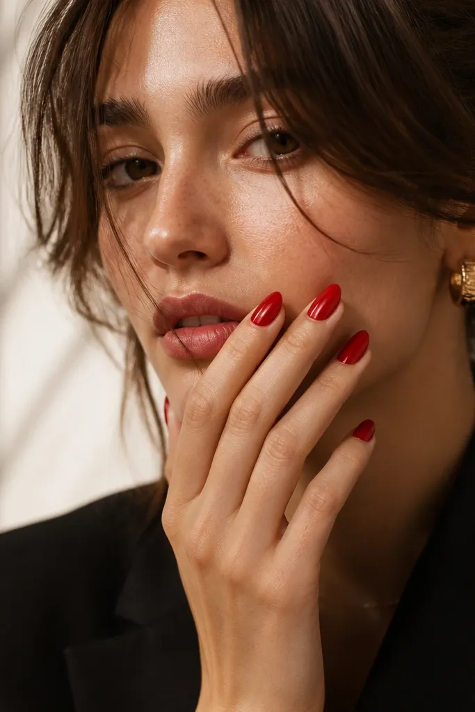 Bright red almond nails for a bold vibe