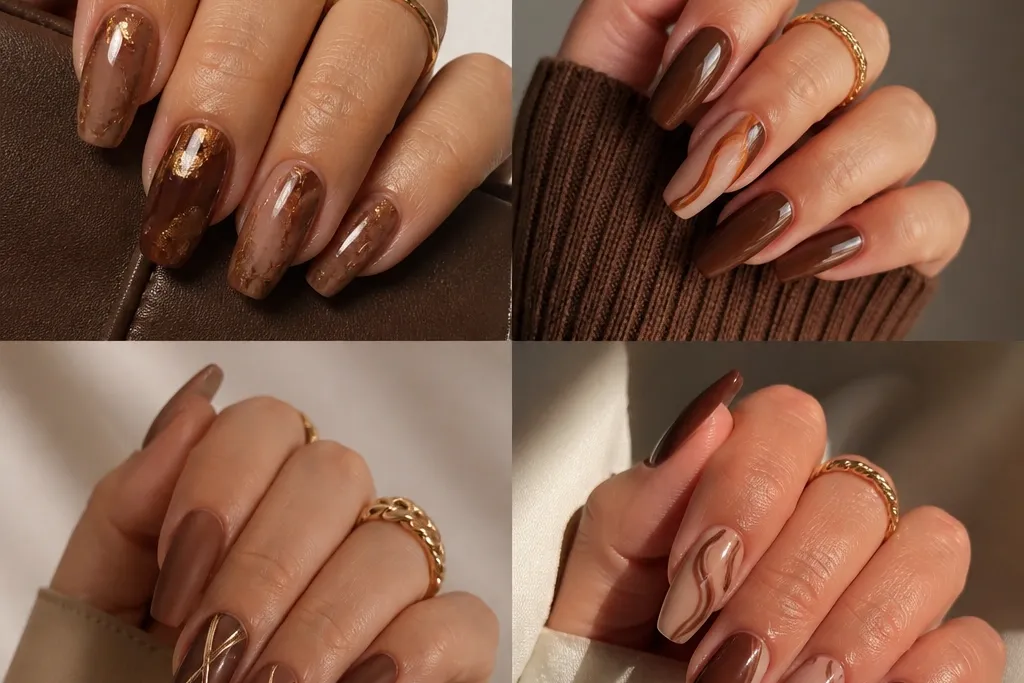 Brown nail extension designs for a warm and sophisticated look