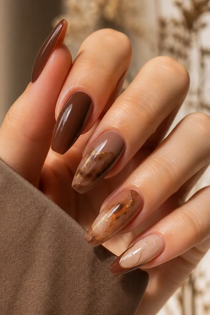 Brown nail extension designs for a warm and sophisticated look