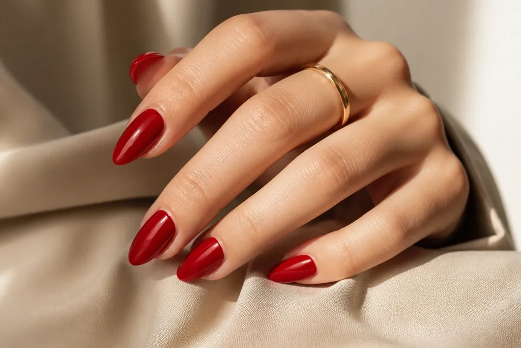 Classy almond nails red for everyday elegance