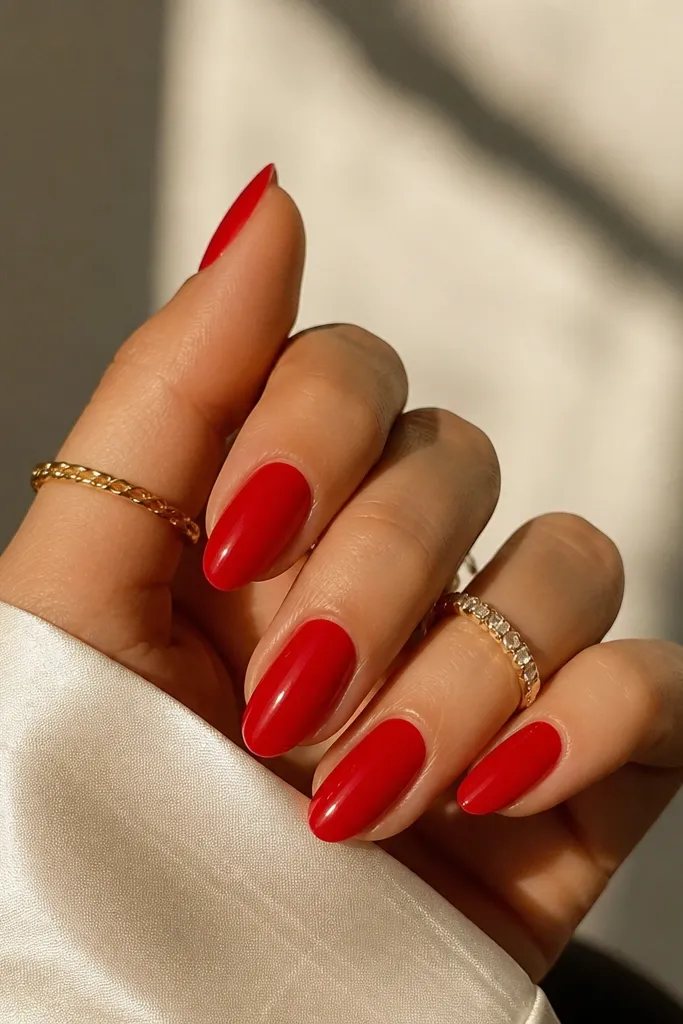 Classy almond nails red for everyday elegance