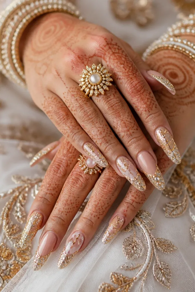 Indian bridal nail extension designs for a glamorous wedding look