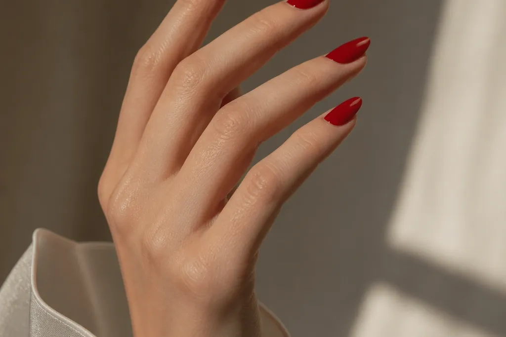Red almond-shaped nails for a sleek finish