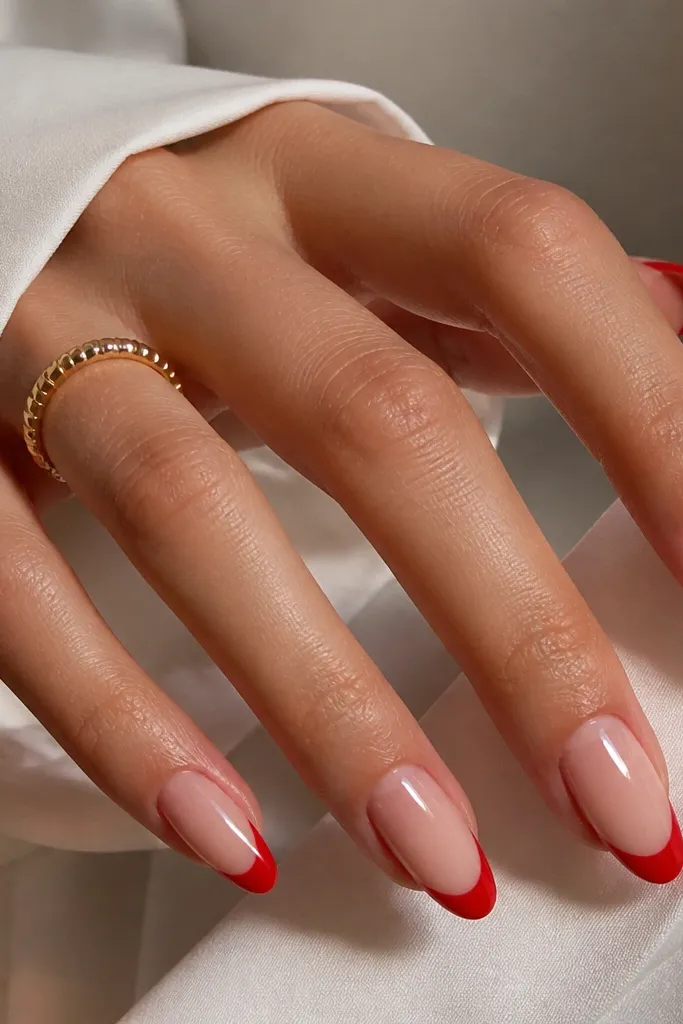 Red french tip nails almond ideas