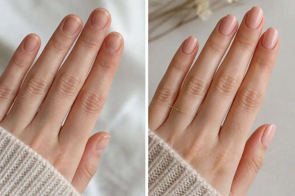 Before and after short oval nails makeover