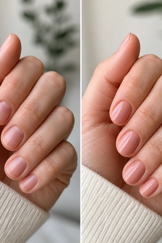 Before and after short oval nails makeover