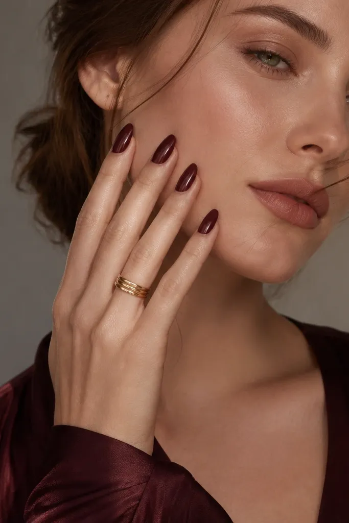 Wine red almond nails for deep luxury