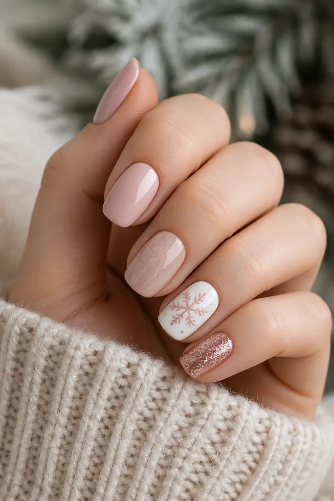Easy beginner winter christmas nails for a festive winter manicure